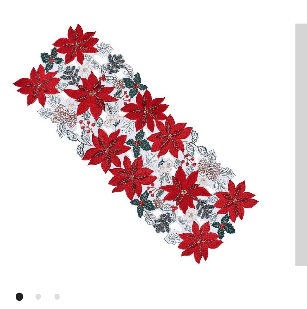 NWT St. Nicholas Square Poinsettia Cutout Table Runner
